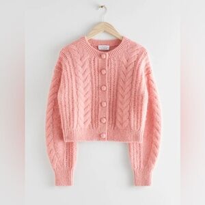 & Other Stories Pink Cable Knit Cardigan